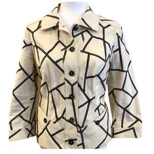 Per Se by Carlisle Cream and Black Geometric Pattern Jacket Cotton Blend Size 4